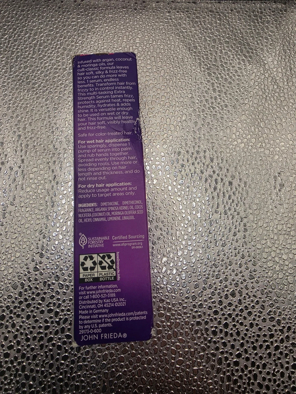 John Frieda Frizz Ease Extra Strength Serum - Purple & Gold Packaging